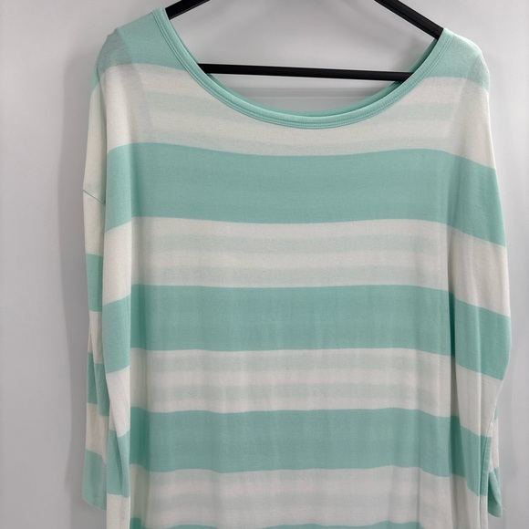 Garnet Hill Top Women’s Aqua Blue Stripe Layered Scoop Neck Beachy Boho size xs - Picture 3 of 15